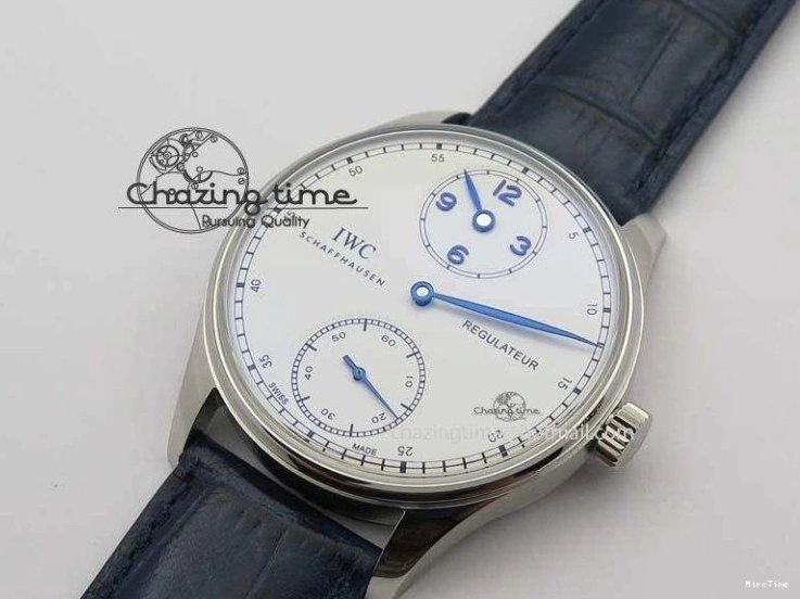 MIROTIME 0113 Portuguese IW5444 SS White Dial Blue Numbers On Blue Leather Strap A Modern 7258